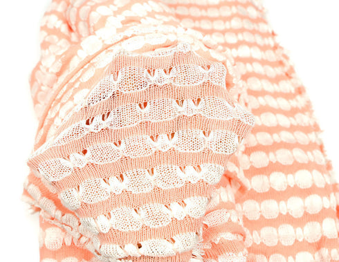 Peach and Off White Stripe Open Weave Sweater Knit Fabric Remnant 1.75 yards